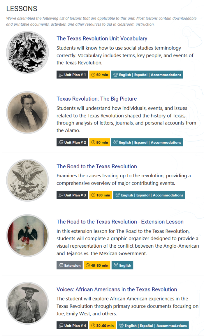 Texas History for Teachers sample lessons