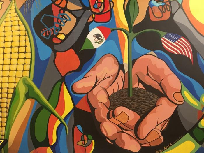 Comunidades Unidas mural to illustrate the deep civic and agricultural roots of Latinx immigrants
