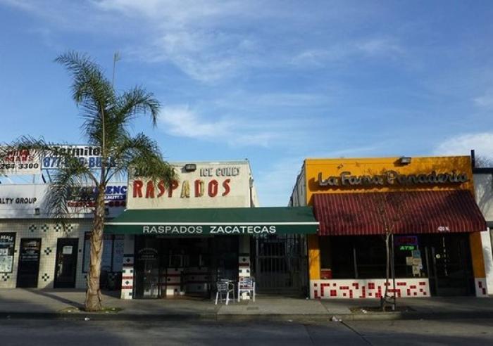Local Mexican streetscape in John Arroyo’s native East L.A.