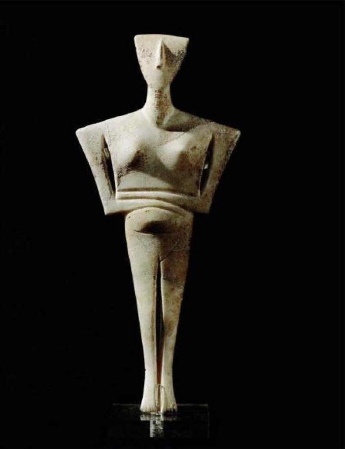A Cycladic figurine (2500-2300 BCE, National Archaeological Museum, Athens), influential in modernist art, and a useful case study in the role of these objects in the ancient world. A Cycladic figurine (2500-2300 BCE, National Archaeological Museum, Athens), influential in modernist art, and a useful case study in the role of these objects in the ancient world.